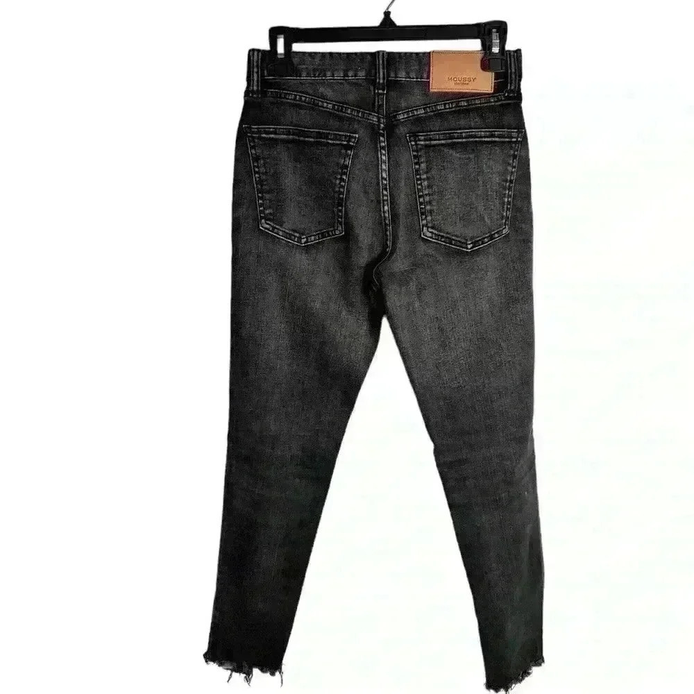Moussy Vintage Westcliffe Black Raw Hem High-rise Jeans Japan Skinny Ankle 25 - Picture 6 of 11